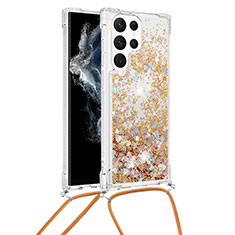 Samsung Galaxy S23 Ultra 5G用シリコンケース ソフトタッチラバー バタフライ パターン カバー Y03B サムスン ゴールド