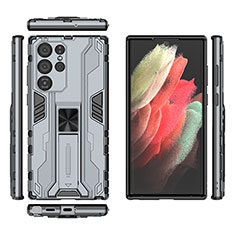 Samsung Galaxy S23 Ultra 5G用ハイブリットバンパーケース スタンド プラスチック 兼シリコーン カバー マグネット式 A03 サムスン グレー