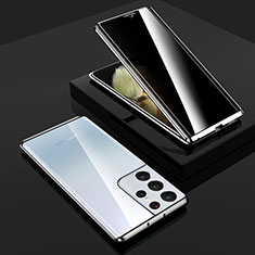 Samsung Galaxy S23 Ultra 5G用ケース 高級感 手触り良い アルミメタル 製の金属製 360度 フルカバーバンパー 鏡面 カバー M02 サムスン シルバー