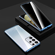 Samsung Galaxy S23 Ultra 5G用ケース 高級感 手触り良い アルミメタル 製の金属製 360度 フルカバーバンパー 鏡面 カバー M02 サムスン ネイビー