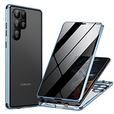 Samsung Galaxy S23 Ultra 5G用ケース 高級感 手触り良い アルミメタル 製の金属製 360度 フルカバーバンパー 鏡面 カバー LK1 サムスン ネイビー