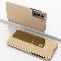Samsung Galaxy S24 5G用手帳型 レザーケース スタンド 鏡面 カバー サムスン ゴールド
