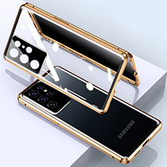 Samsung Galaxy S25 Ultra 5G用ケース 高級感 手触り良い アルミメタル 製の金属製 360度 フルカバーバンパー 鏡面 カバー M03 サムスン ゴールド