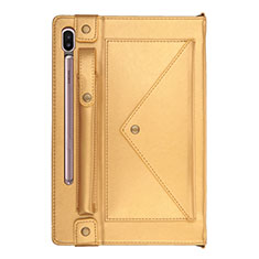 Samsung Galaxy Tab S6 10.5 SM-T860用手帳型 レザーケース スタンド カバー L05 サムスン ゴールド