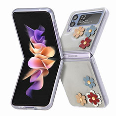 Samsung Galaxy Z Flip4 5G用ハイブリットバンパーケース 高級感 手触り良いレザー柄 兼プラスチック B03 サムスン グレー