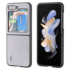 Samsung Galaxy Z Flip5 5G用ハイブリットバンパーケース 高級感 手触り良いレザー柄 兼プラスチック AD1 サムスン グレー