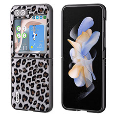 Samsung Galaxy Z Flip5 5G用ハイブリットバンパーケース 高級感 手触り良いレザー柄 兼プラスチック AD5 サムスン グレー