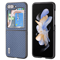 Samsung Galaxy Z Flip5 5G用ハイブリットバンパーケース 高級感 手触り良いレザー柄 兼プラスチック BH3 サムスン ブルー