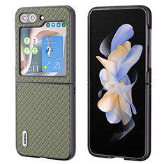 Samsung Galaxy Z Flip5 5G用ハイブリットバンパーケース 高級感 手触り良いレザー柄 兼プラスチック BH3 サムスン グリーン