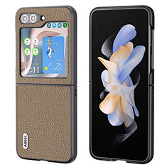 Samsung Galaxy Z Flip5 5G用ハイブリットバンパーケース 高級感 手触り良いレザー柄 兼プラスチック BH7 サムスン ライト・ブラウン