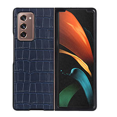 Samsung Galaxy Z Fold2 5G用ハイブリットバンパーケース 高級感 手触り良いレザー柄 兼プラスチック BH3 サムスン ネイビー