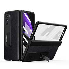 Samsung Galaxy Z Fold2 5G用ハイブリットバンパーケース 高級感 手触り良いレザー柄 兼プラスチック Z06 サムスン ブラック