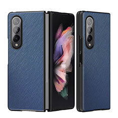 Samsung Galaxy Z Fold3 5G用ハイブリットバンパーケース 高級感 手触り良いレザー柄 兼プラスチック L06 サムスン ネイビー