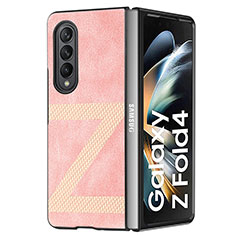 Samsung Galaxy Z Fold3 5G用ハイブリットバンパーケース 高級感 手触り良いレザー柄 兼プラスチック H08 サムスン ローズゴールド