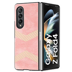 Samsung Galaxy Z Fold3 5G用ハイブリットバンパーケース 高級感 手触り良いレザー柄 兼プラスチック H09 サムスン ローズゴールド