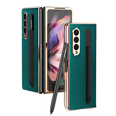 Samsung Galaxy Z Fold4 5G用ハイブリットバンパーケース 高級感 手触り良いレザー柄 兼プラスチック C05 サムスン グリーン