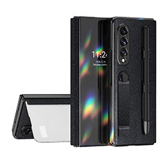 Samsung Galaxy Z Fold4 5G用ハイブリットバンパーケース 高級感 手触り良いレザー柄 兼プラスチック C07 サムスン ブラック