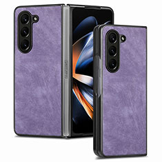 Samsung Galaxy Z Fold5 5G用ハイブリットバンパーケース 高級感 手触り良いレザー柄 兼プラスチック SD3 サムスン パープル