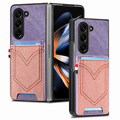 Samsung Galaxy Z Fold5 5G用ハイブリットバンパーケース 高級感 手触り良いレザー柄 兼プラスチック SD7 サムスン パープル