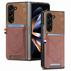 Samsung Galaxy Z Fold5 5G用ハイブリットバンパーケース 高級感 手触り良いレザー柄 兼プラスチック SD7 サムスン ブラウン