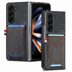 Samsung Galaxy Z Fold5 5G用ハイブリットバンパーケース 高級感 手触り良いレザー柄 兼プラスチック SD7 サムスン ブラック