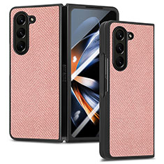 Samsung Galaxy Z Fold5 5G用ハイブリットバンパーケース 高級感 手触り良いレザー柄 兼プラスチック SD9 サムスン ピンク