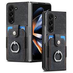 Samsung Galaxy Z Fold5 5G用ハイブリットバンパーケース 高級感 手触り良いレザー柄 兼プラスチック S01D サムスン ブラック