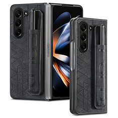 Samsung Galaxy Z Fold5 5G用ハイブリットバンパーケース 高級感 手触り良いレザー柄 兼プラスチック S03D サムスン ブラック