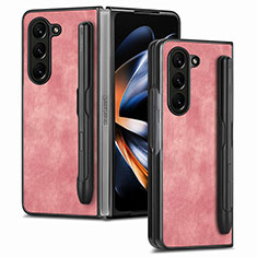 Samsung Galaxy Z Fold5 5G用ハイブリットバンパーケース 高級感 手触り良いレザー柄 兼プラスチック S05D サムスン レッド