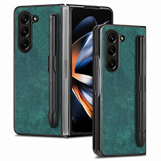 Samsung Galaxy Z Fold5 5G用ハイブリットバンパーケース 高級感 手触り良いレザー柄 兼プラスチック S05D サムスン グリーン