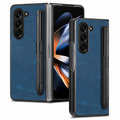 Samsung Galaxy Z Fold5 5G用ハイブリットバンパーケース 高級感 手触り良いレザー柄 兼プラスチック S05D サムスン ネイビー