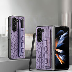 Samsung Galaxy Z Fold5 5G用ハイブリットバンパーケース 高級感 手触り良いレザー柄 兼プラスチック S12D サムスン パープル