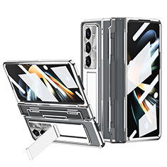 Samsung Galaxy Z Fold5 5G用ハードケース プラスチック 質感もマット カバー スタンド ZL6 サムスン シルバー