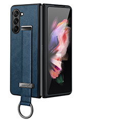 Samsung Galaxy Z Fold5 5G用ハイブリットバンパーケース 高級感 手触り良いレザー柄 兼プラスチック LD1 サムスン ネイビー