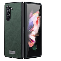 Samsung Galaxy Z Fold5 5G用ハイブリットバンパーケース 高級感 手触り良いレザー柄 兼プラスチック LD2 サムスン グリーン