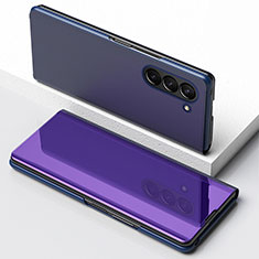 Samsung Galaxy Z Fold5 5G用手帳型 レザーケース スタンド 鏡面 カバー サムスン パープル