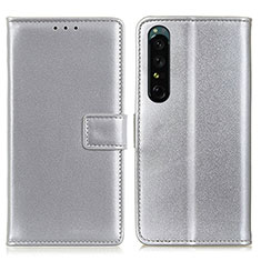 Sony Xperia 1 IV用手帳型 レザーケース スタンド カバー A08D ソニー シルバー