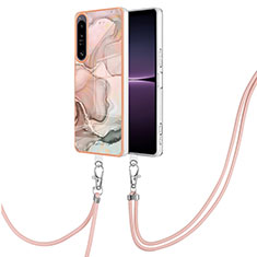 Sony Xperia 1 IV用シリコンケース ソフトタッチラバー バタフライ パターン カバー 携帯ストラップ YB7 ソニー ピンク