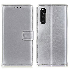 Sony Xperia 10 III Lite用手帳型 レザーケース スタンド カバー A08D ソニー シルバー