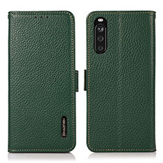 Sony Xperia 10 III SOG04用手帳型 レザーケース スタンド カバー B03H ソニー グリーン