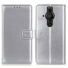 Sony Xperia PRO-I用手帳型 レザーケース スタンド カバー A08D ソニー シルバー