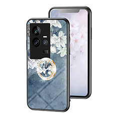 Vivo iQOO 11 5G用ハイブリットバンパーケース プラスチック 鏡面 花 カバー S01 Vivo ネイビー