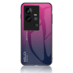 Vivo iQOO 11 5G用ハイブリットバンパーケース プラスチック 鏡面 虹 グラデーション 勾配色 カバー LS1 Vivo ローズレッド