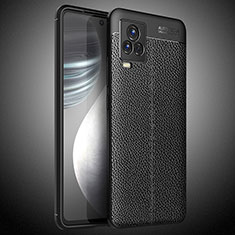 Vivo iQOO 7 Legend 5G用シリコンケース ソフトタッチラバー レザー柄 カバー Vivo ブラック