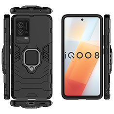 Vivo iQOO 8 5G用ハイブリットバンパーケース プラスチック アンド指輪 マグネット式 S03 Vivo ブラック