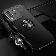 Vivo iQOO Neo6 5G用極薄ソフトケース シリコンケース 耐衝撃 全面保護 アンド指輪 マグネット式 バンパー SD3 Vivo ブラック