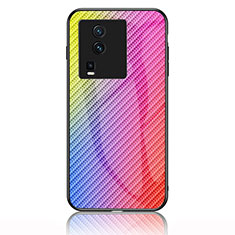 Vivo iQOO Neo7 5G用ハイブリットバンパーケース プラスチック 鏡面 虹 グラデーション 勾配色 カバー LS2 Vivo ピンク