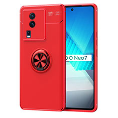 Vivo iQOO Neo7 SE用極薄ソフトケース シリコンケース 耐衝撃 全面保護 アンド指輪 マグネット式 バンパー SD2 Vivo レッド