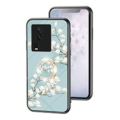 Vivo iQOO Neo7 SE用ハイブリットバンパーケース プラスチック 鏡面 花 カバー S01 Vivo シアン