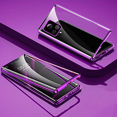 Vivo iQOO U3 5G用ケース 高級感 手触り良い アルミメタル 製の金属製 360度 フルカバーバンパー 鏡面 カバー Vivo パープル